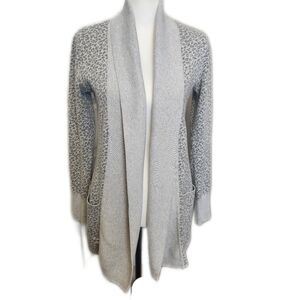 Kaisley Open Front Collared Cardigan Sweater, Gray Animal Print, Small